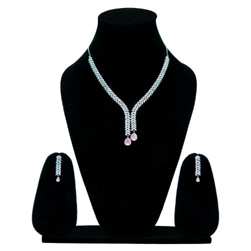 Elegant Pink Stone Necklace with Matching Earrings
